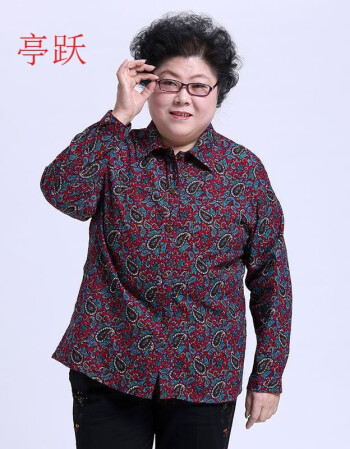 亭跃中老年胖妈妈秋装衬衫加肥大码女装上衣60-80岁老奶奶装碎花开衫