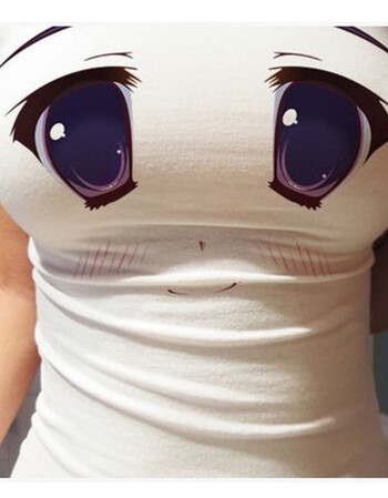 创意短袖t恤女情侣闺蜜性感恶搞图案撕奶夏装大胸3d大波搞怪衣服 紫