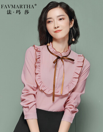 女装长袖衬衫女2018春装新款甜美气质套头娃娃衫女上衣木耳立领衬衣
