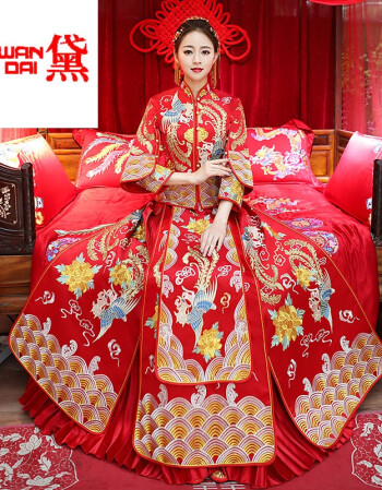 凤冠霞帔结婚古装嫁衣2017新款秀禾服新娘中式礼服冬季长袖敬酒服