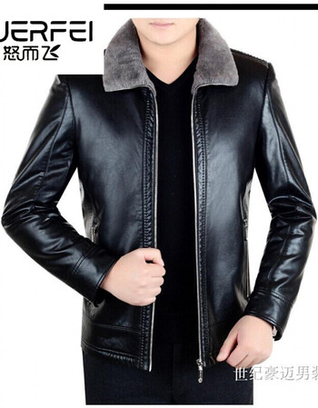 特警服冬装海宁真皮皮衣男皮毛一体男加绒加厚短款中年爸爸装绵羊皮