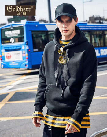 戈赫geldherr拉绒chic嘻哈港风宽松oversize潮流套头帽衫 连帽男卫衣