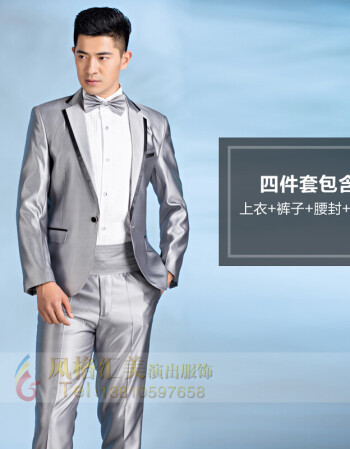 大合唱服装演出服西服套装男合唱团服装年会主持人礼服定制 银色 4xl