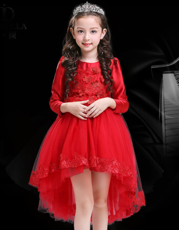 儿童礼服公主裙子小花童女童婚纱钢琴演出服连衣裙走秀拖尾秋冬季