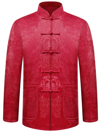 红色喜庆男士唐装男中老年人生日过寿中式礼服冬季中国风外套男装