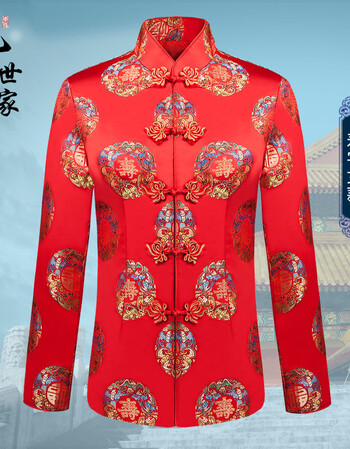 etgaz老年人情侣唐装春秋季中式盘扣爷爷装外套冬季加厚喜庆服装 2383