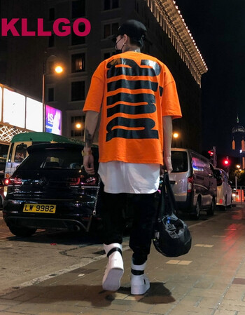 kllgo 香港潮牌 夏季新款字母印花短袖t恤男女情侣宽松街头嘻哈五分