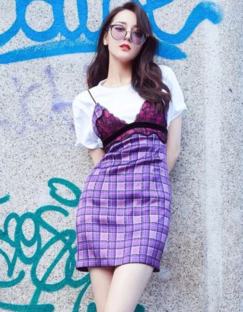 吊带裙两件套2018夏季新款套装裙子蕾丝连衣裙女 白色拼接紫色连衣裙