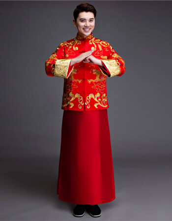 古代秀禾男士结婚衣服中国风汉服婚服中式复古服装新郎红色敬酒服