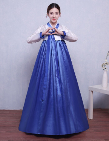 韩服宫廷传统舞蹈服装2018新款民族古装汉服朝鲜族表演服饰女 白 蓝
