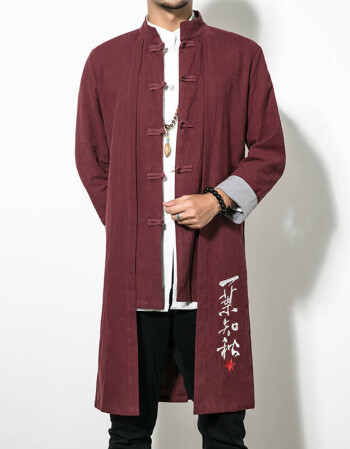 新品款秋冬季中国风唐装青年长衫中式男装居士服长袍汉服古风禅修服