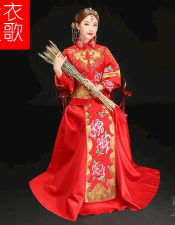 歌*时尚新款新娘敬酒服中式婚纱礼服龙凤褂大红喜庆结婚嫁衣旗袍唐装