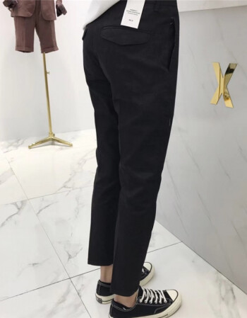 2018春季新款卡其布水洗简约日系复古韩版修身九分休闲裤男 黑色 2xl