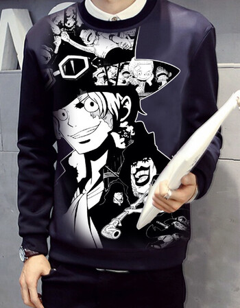 古莱登虫虫动漫周边路飞卫衣服海贼王外套索隆青少年男女款黑色长袖