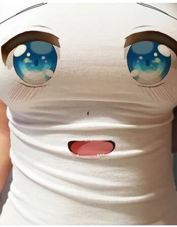 动漫卡通搞笑表情身紧身立体大胸妹子大眼睛短袖t恤女ds 蓝眼 棉质xl
