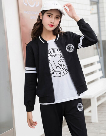右小姐春秋季卫衣新款少女韩版休闲运动套装女卫衣三件套初高中学生