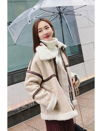 冬季韩版羊羔毛棉服短款外套女高领针织毛衣高腰半身裙时尚套装女