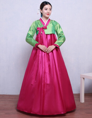 韩服宫廷传统舞蹈服装2018新款民族古装汉服朝鲜族表演服饰女 绿 玫红