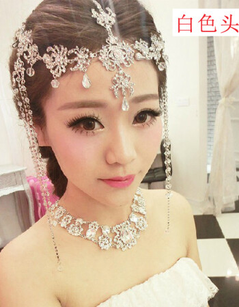 婚纱礼服配饰韩式新娘头饰额饰演出首饰跟妆造型结婚饰品三件套装 单