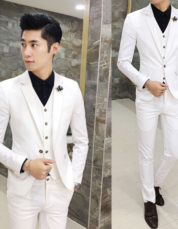 etgaz 三件套西服男士商务正装职业西装新郎伴郎礼服套装修身开会单