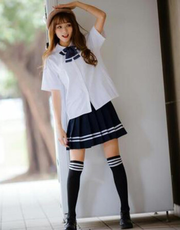 日系学院风水手服夏季韩版水手服 青春学生校服套装白