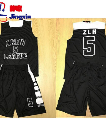 静欣德鲁联赛篮球服套装男diy订制篮球短袖球衣队服定制cuba精英款黑