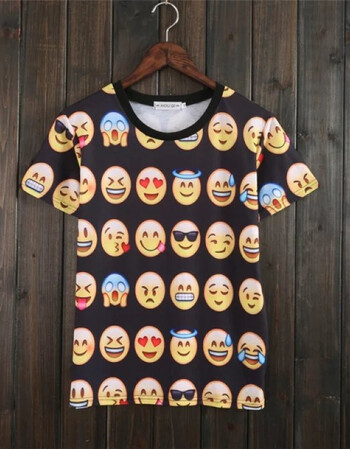 2017夏季qq表情包上衣服男女情侣装班服短袖emoji笑脸