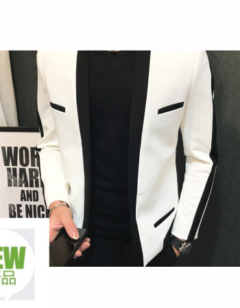 2017秋冬新款潮流男神修身西装外套条纹白色夜店演出潮西服工作服泰