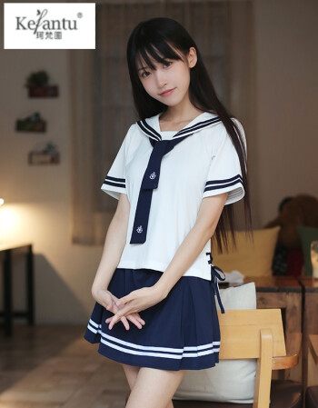 珂梵图夏季日韩系海军风白色水手服jk女学生装制服丝带短袖校服cos