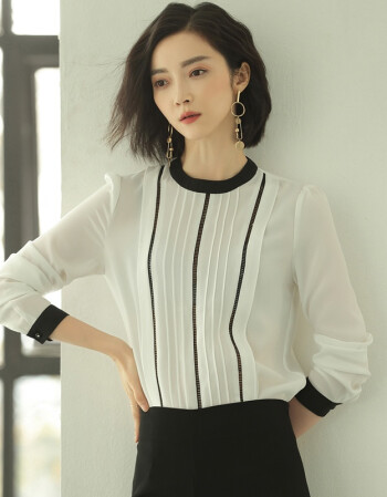 2018春装新款女装韩范修身显瘦仙气质上衣立领白衬衫雪纺衫女长袖