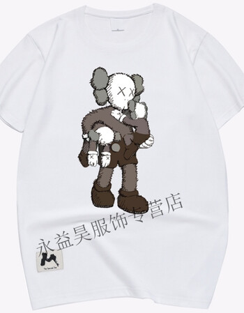 欧美原创潮牌bf风kaws溶解熊情侣款短袖宽松印花体恤t恤男士上衣 白色