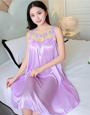 女夏季冰丝吊带无袖睡裙加肥大码胖mm200斤宽松真丝中裙nlx 浅紫色