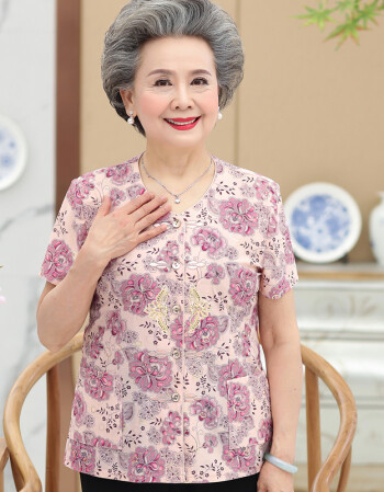 妈妈装夏装短袖套装中年女装夏季老年人60-70岁衣服奶奶装两件套 老