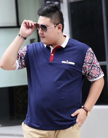 新款夏肥佬短袖t恤大码男加肥加大翻领潮胖子宽松男装