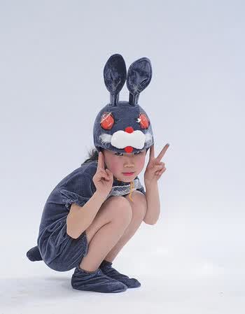 儿童动物演出服装小猫狮子老虎大象狼兔子狐狸驴马熊猫表演服yqy 深灰