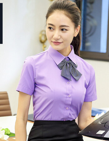 紫色短袖衬衫女【送领结】 xl