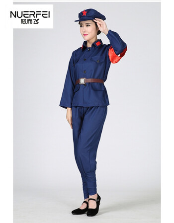 红色娘子军戏剧舞蹈服儿童表演服红军抗战服老式军装红军衣服 藏蓝色