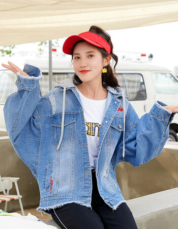 绣花牛仔外套宽松韩版bf上衣长袖短款牛仔衣 图片色 2xl