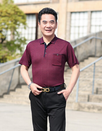 爸爸短袖t恤男夏60-70岁老人半截袖50中老年人冰丝衣服爷爷装上衣 酒