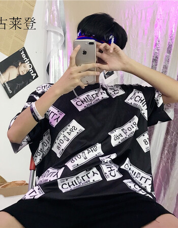 网红街拍款蹦迪上衣服男生酷酷的hiphop嘻哈帅气街头ins短袖t恤潮