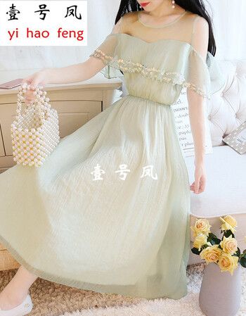 壹号凤可爱少女00后公主女初恋长短裙子夏天韩版重手工吊珠纯色天丝