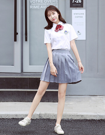 同款校服学生装班服套装韩版春秋冬衬衫毛衣套装制服 女短袖 灰短裙 m