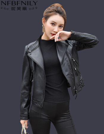 皮衣女短款2018新款秋冬装时尚修身绵羊皮衣女士多拉链短外套 黑色 m