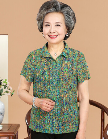 古莱登2018夏季新款中老年人女装短袖上衣妈妈zln妇女40岁50nv阿姨