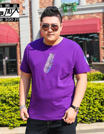 宽松潮胖子男装纯棉薄款男士胖人衣服 tx743紫色 (180-200斤)3xl码