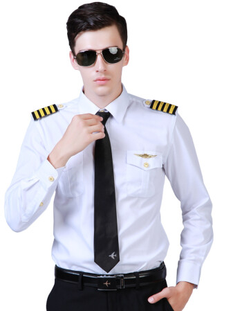 2018新款男海军衬衫航空飞行员空少衬衫机师制服海员衬衣军官演出服白
