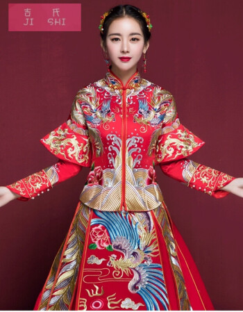 龙凤褂2018新款新娘秀禾服结婚中式孕妇大码拖尾敬酒礼服马来裙褂 066