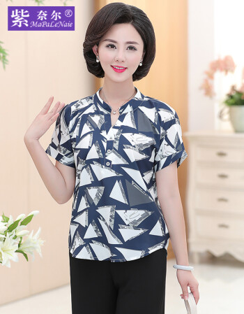 奈尔中老年女装2018夏季新款时尚短袖t恤衬衫妈妈装40-50岁半开领上衣