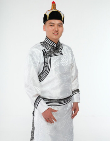 新款蒙古袍男士蒙族歌手衣服白色蒙古服装长款民族舞蹈演出服装男