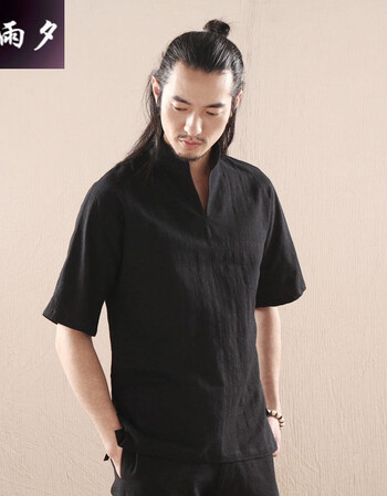 中国风幽篁男士禅服棉麻白衬衫男夏短袖中式衬衣唐装禅意汉服男古风